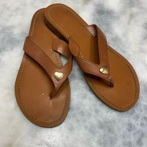 Coach "Ellis" Tan Leather Heart Thong Sandals - Size 8B